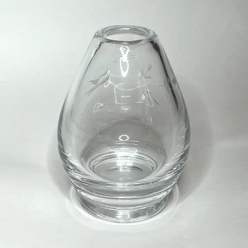 Vintage Kosta Sweden Etched Glass Vase w/ Singing Bird